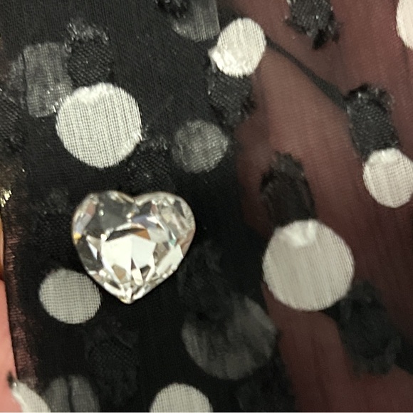 Marc Jacobs The Kat Polka-Dot Midi Chiffon Dress Crystal Heart Buttons Size 0 - Picture 5 of 13